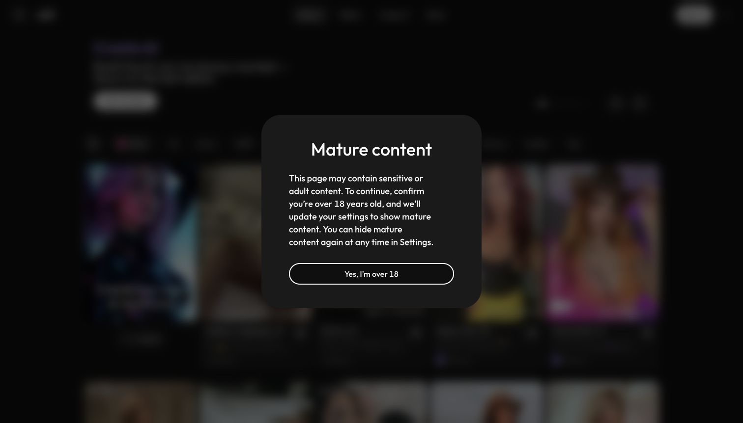 Joi mature-content notice with blurred background.