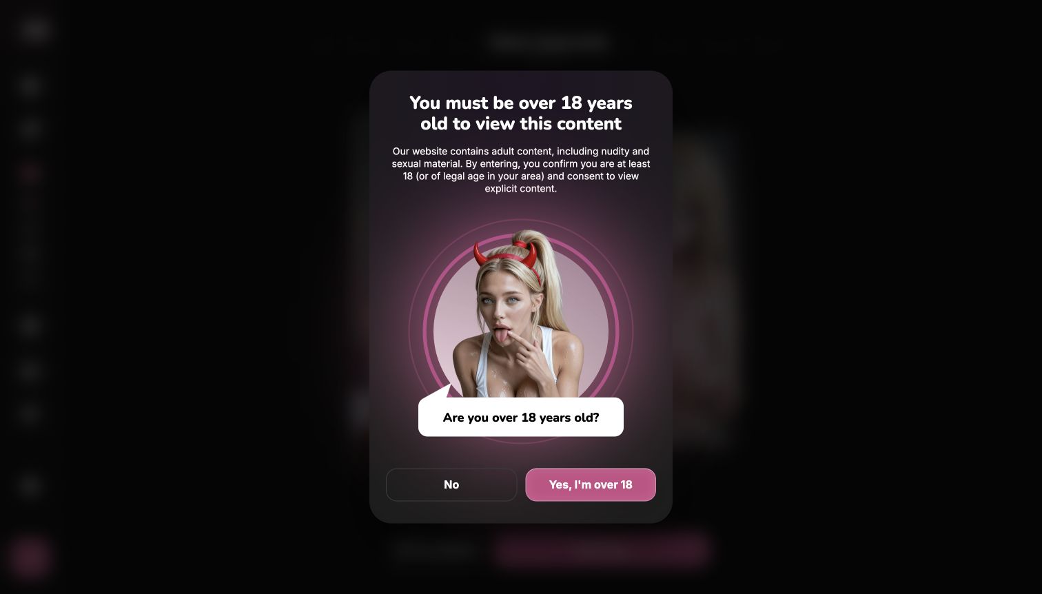 Lovel.ai age confirmation and character-style chooser.