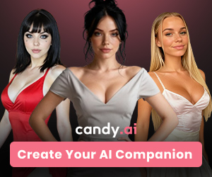 Three adult Candy.ai companion characters in an approved promotional creative.