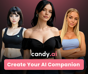 Three adult Candy.ai characters in pink campaign artwork.