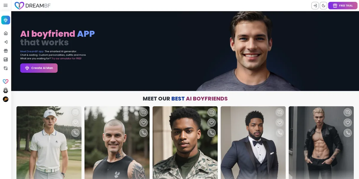 DreamBF official boyfriend catalogue and landing page.